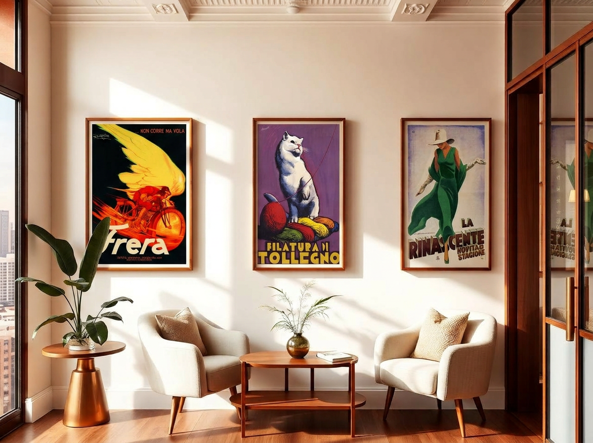 Ufficio elegante con manifesti vintage alle pareti